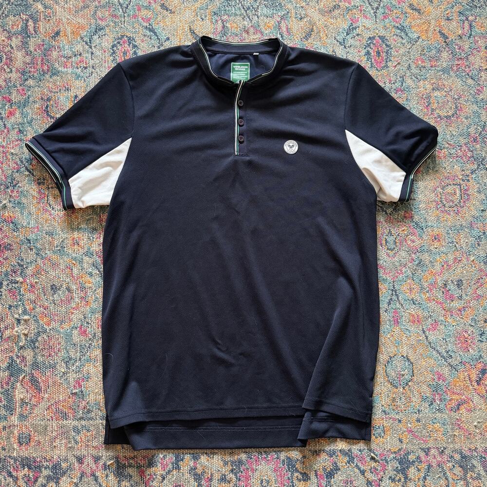 Men's Wimbledon Championships Performance Black Mesh Light Tennis Polo Shirt XL